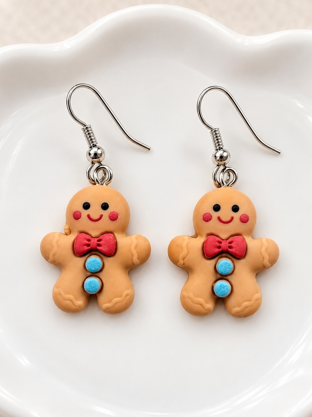 Gingerbread Cookie Dangle Earrings for Kids - Brown